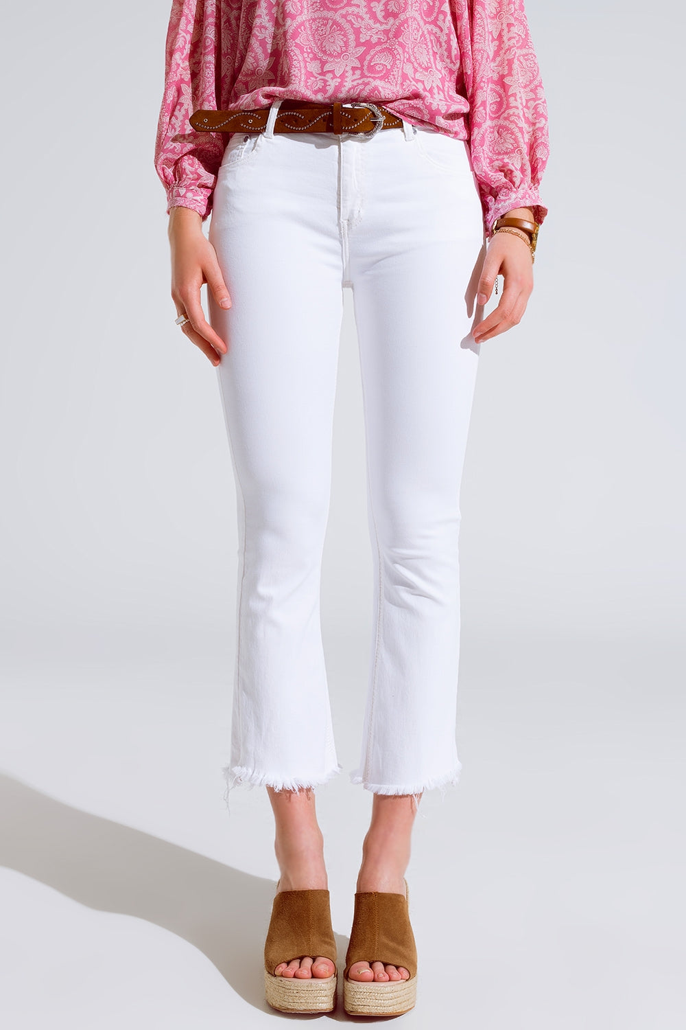 Q2 High Rise Basic Flared Jeans In White