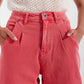 High rise mom jeans with pleat front in pink