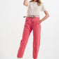 High rise mom jeans with pleat front in pink