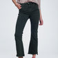 Q2 High rise raw hem flared jeans in khaki