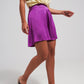 High rise satin shorts in purple