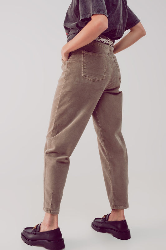 High rise slouchy mom pants in beige cord