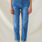 Q2 High Waist Mom Jeans In Mid Wash Stretch Denim