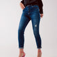 Q2 High waist ripped skinny jeans in midwash blue