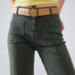 high waisted front pockets flare jeans in dark khaki