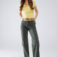 high waisted front pockets flare jeans in dark khaki