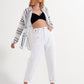 High  waisted loose tapered leg jeans in white