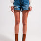 Q2 High waisted ripped denim shorts in mid wash