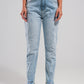 Q2 High waisted ripped jeans in light blue