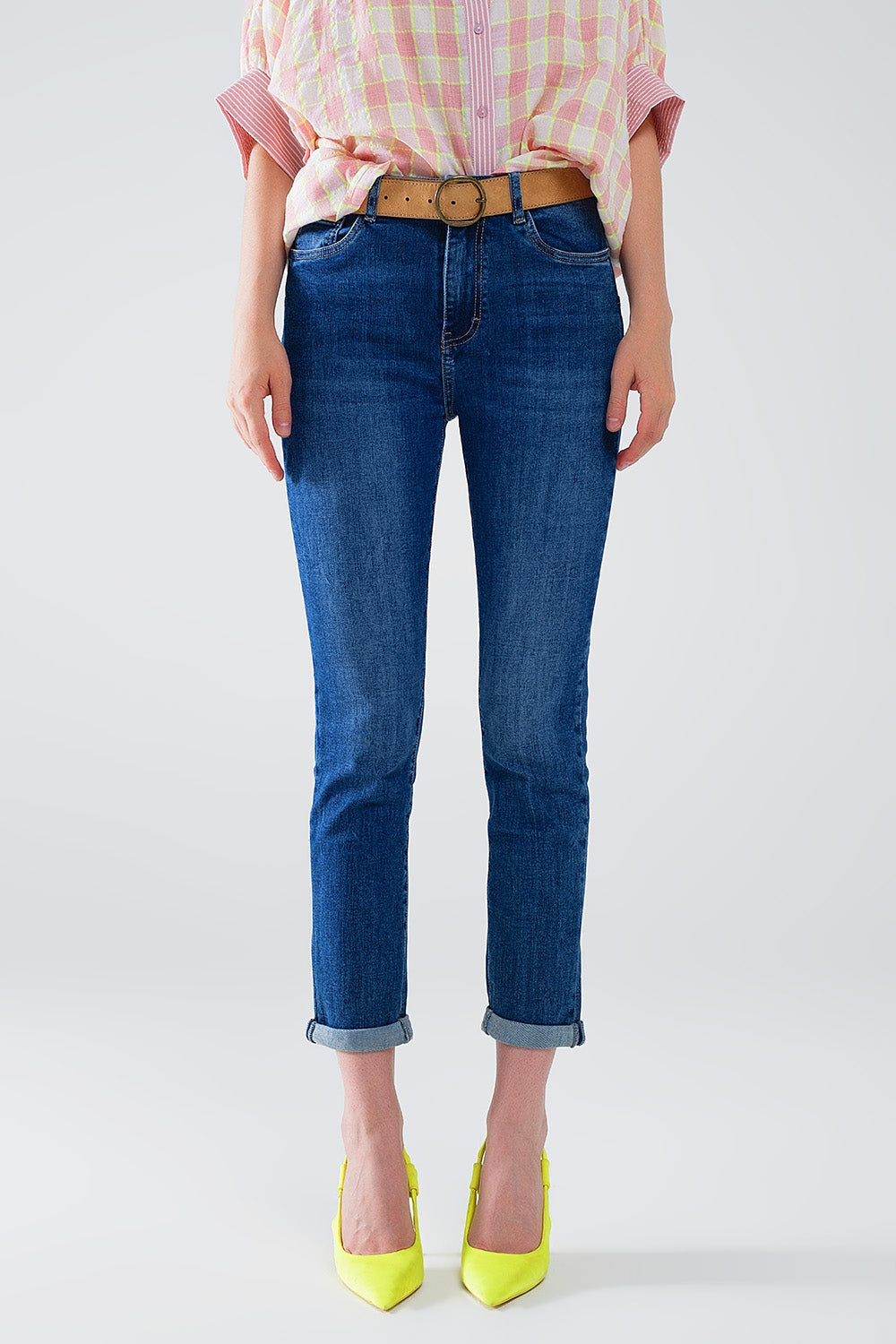 Q2 High waisted Skinny Jeans in Dark Wash With Five Pockets