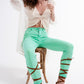 Q2 High waisted skinny jeans in pistachio