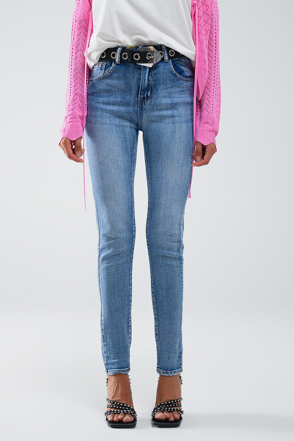 Q2 High waisted super skinny jeans in stonewash vintage blue