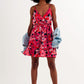 Q2 Hot pink short dress with flower print and straps