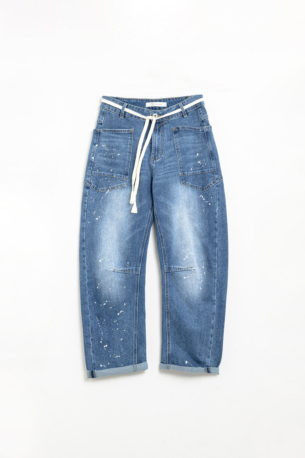 jeans with balloon legs and paint stains