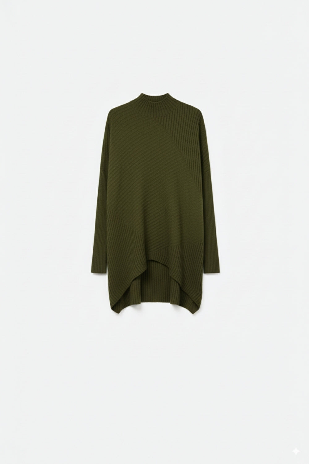 Q2 Khaki Asymmetric Ribbed Knit Sweater Tunic