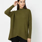Khaki Asymmetric Ribbed Knit Sweater Tunic