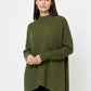 Khaki Asymmetric Ribbed Knit Sweater Tunic