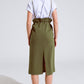 Khaki Denim Overall Dress With Chest Pocket and Drawstring Waist