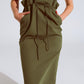 Khaki Denim Overall Dress With Chest Pocket and Drawstring Waist