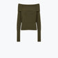Q2 khaki fine ribbed knit sweater with wide boat neck