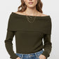 khaki fine ribbed knit sweater with wide boat neck