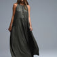 Khaki Halter Neck Maxi Dress With Seam Detailing