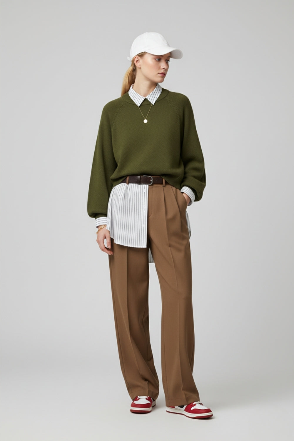 khaki Knitted jumper with balloon sleeves