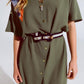 Khaki Midi Button Down Dress With Short Sleeves and Matching Belt