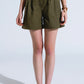 Q2 Khaki Shorts With Pockets And Elastic Waist