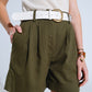 Khaki Shorts With Pockets And Elastic Waist