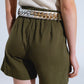 Khaki Shorts With Pockets And Elastic Waist