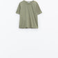 Khaki T-Shirt with golden button detail on shoulder