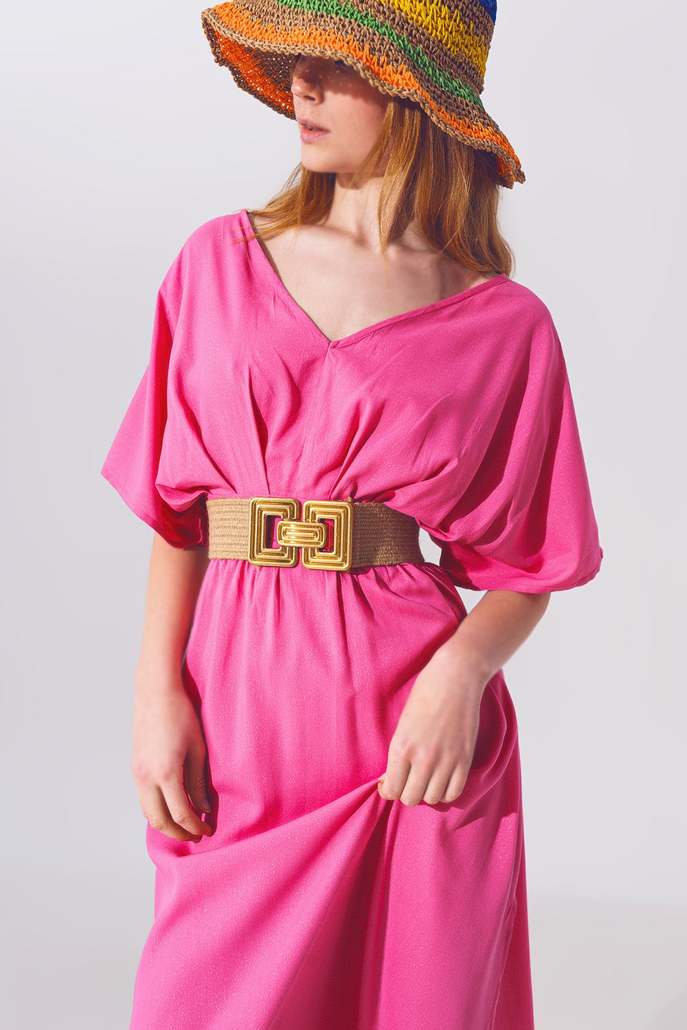 Kimono Sleeve Maxi Dress in Pink