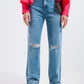 Q2 Knee rip jeans in light wash blue