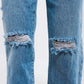 Knee rip jeans in light wash blue