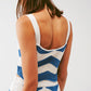 Knitted Bandeau top in white and blue