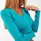 Q2 Knitted Cropped Cardigan in Blue