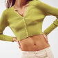 Q2 Knitted Cropped Cardigan in Green