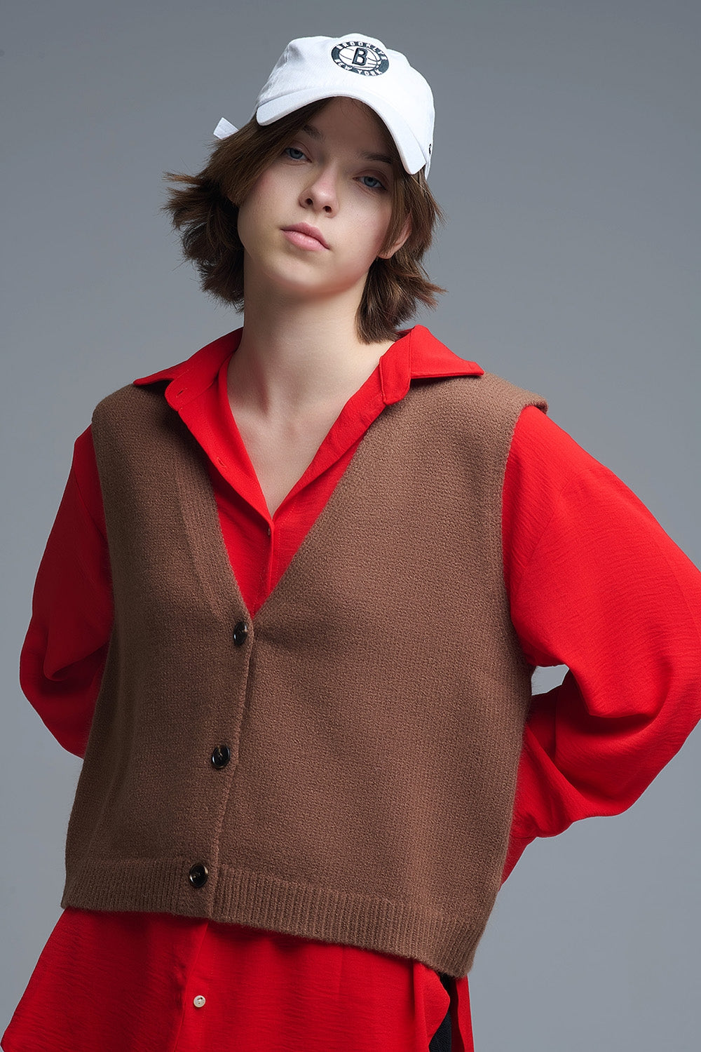 Knitted Cropped Vest in Chocolate Brown