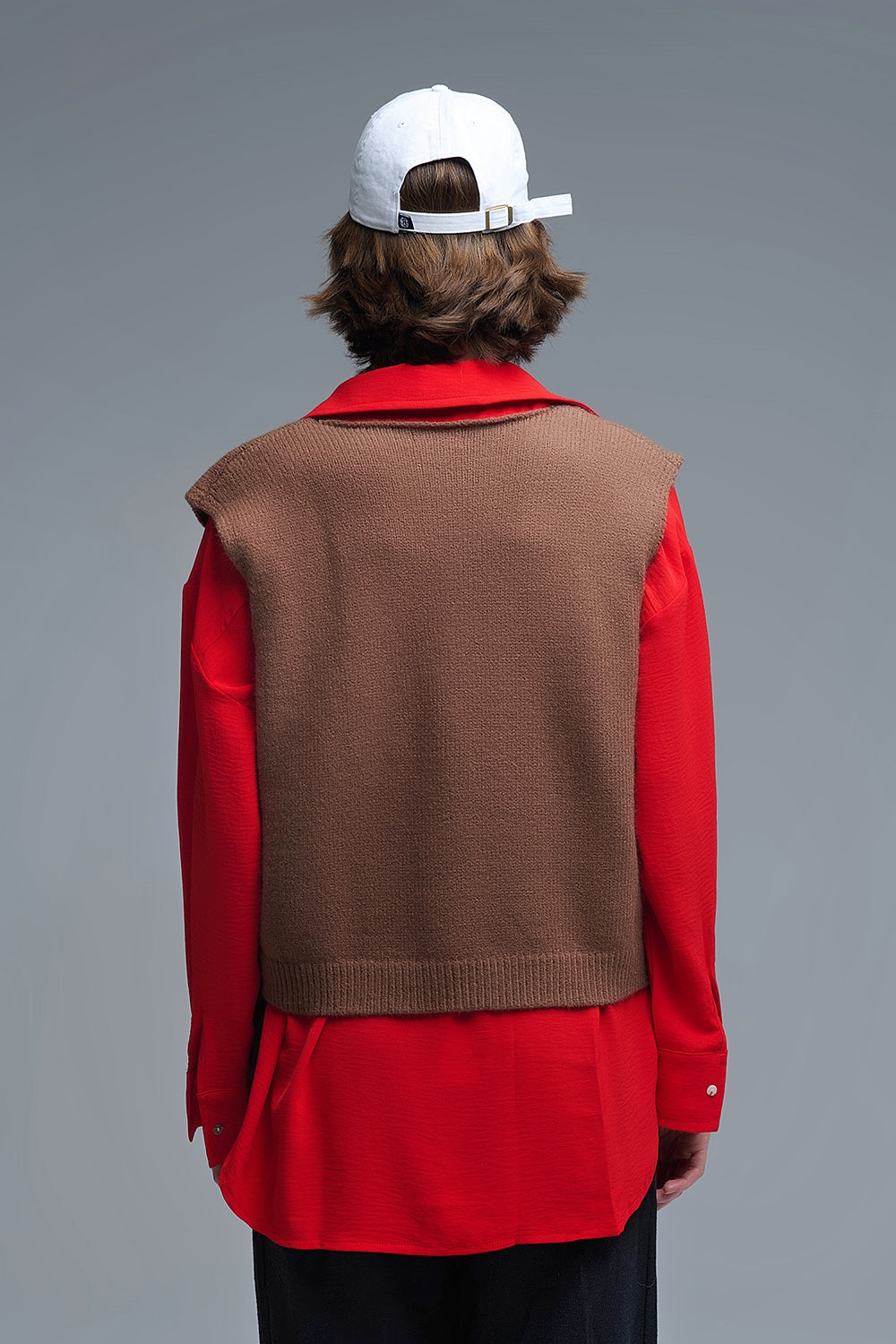 Knitted Cropped Vest in Chocolate Brown