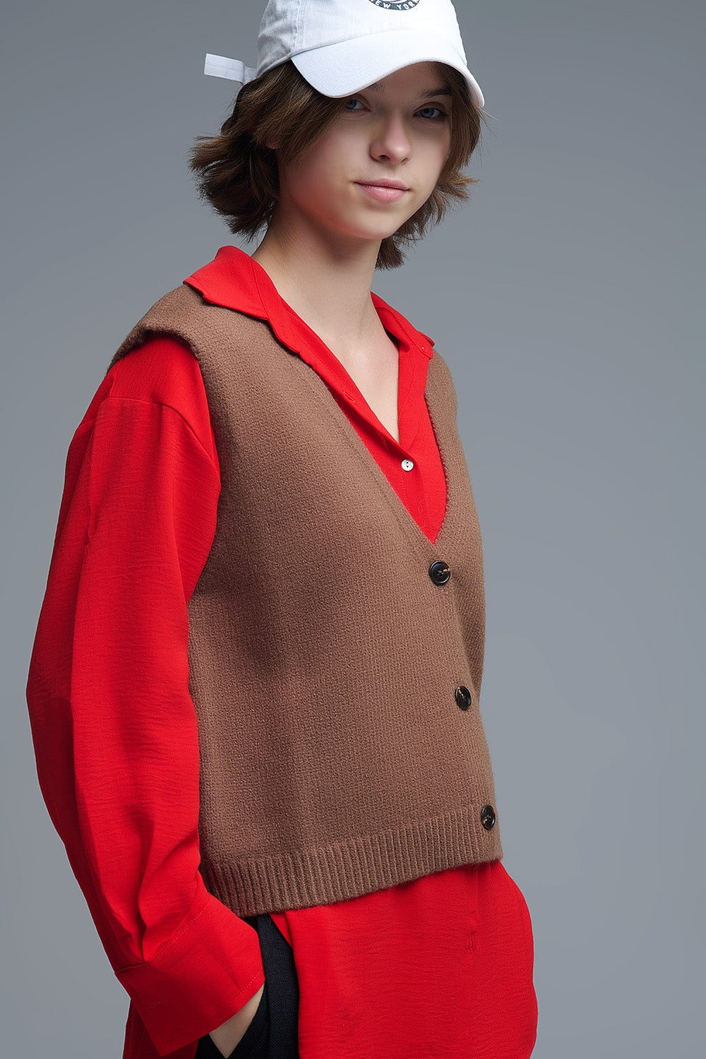 Knitted Cropped Vest in Chocolate Brown