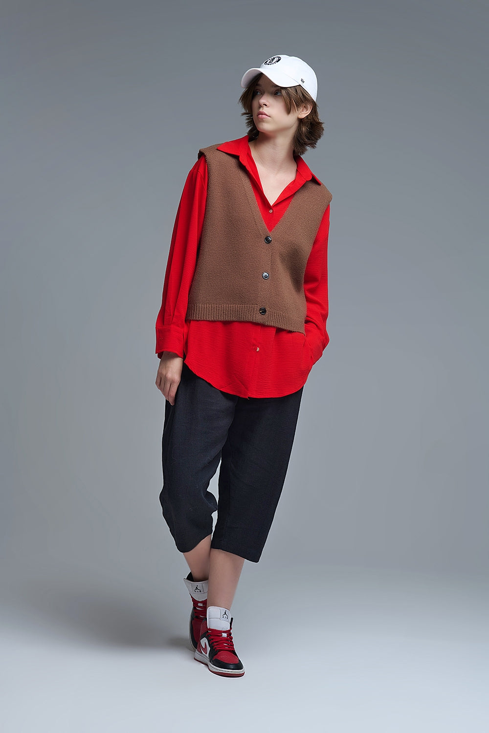 Knitted Cropped Vest in Chocolate Brown