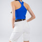 Knitted Cross Front Cropped Top in Blue