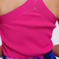 Knitted Cross Front Cropped Top in Fuchsia