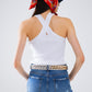 Knitted Cross Front Cropped Top in White