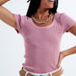 Knitted fit rib crew neck sweater in pink