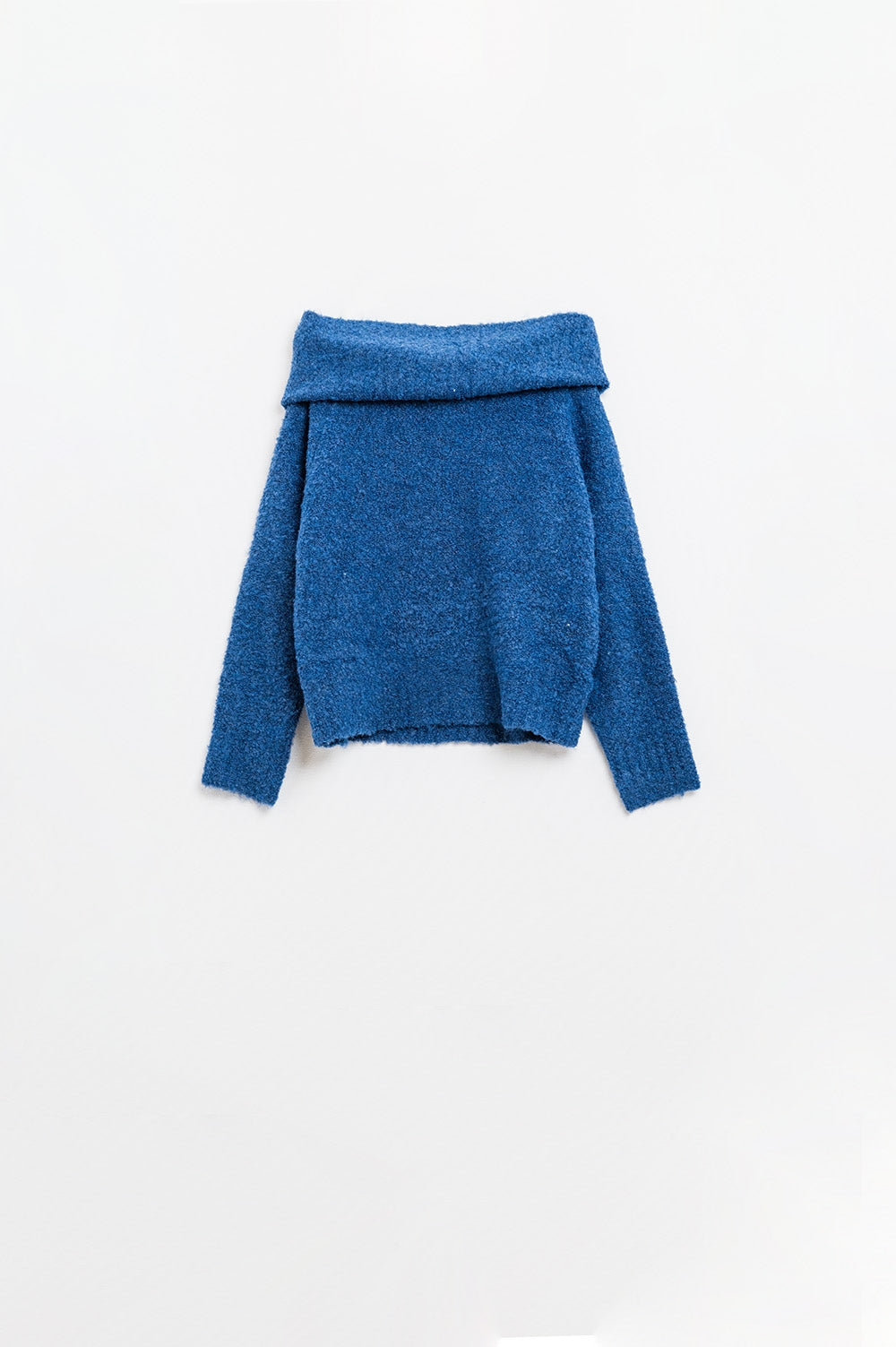 Q2 knitted fluffy boat neck sweater in blue