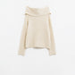 Q2 knitted fluffy boat neck sweater in cream