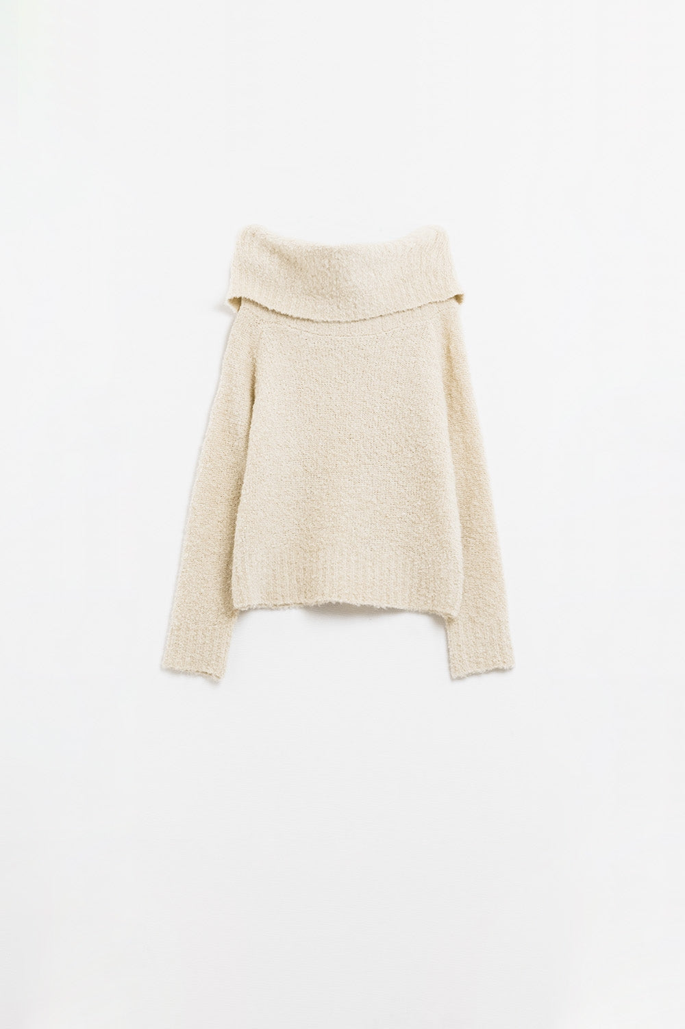 Q2 knitted fluffy boat neck sweater in cream