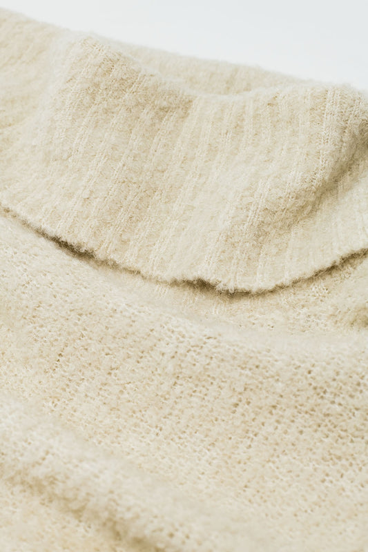 knitted fluffy boat neck sweater in cream